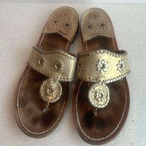 Jack Rogers 1960 sandals whipstitched flats metallic gold slip on women’s size 8